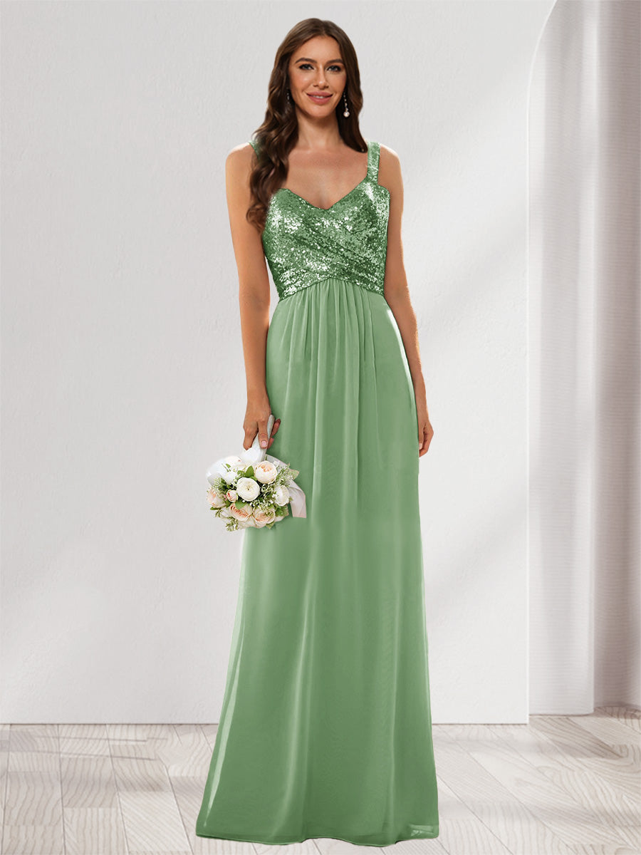 A-Line/Princess V-Neck Sleeveless Sequins Bridesmaid Dresses