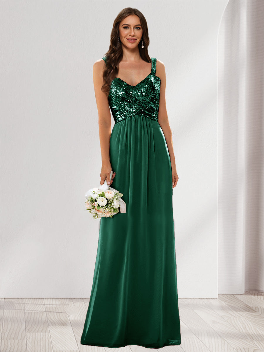 A-Line/Princess V-Neck Sleeveless Sequins Bridesmaid Dresses