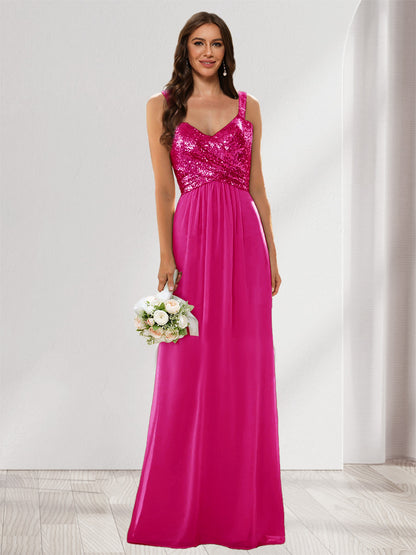 A-Line/Princess V-Neck Sleeveless Sequins Bridesmaid Dresses