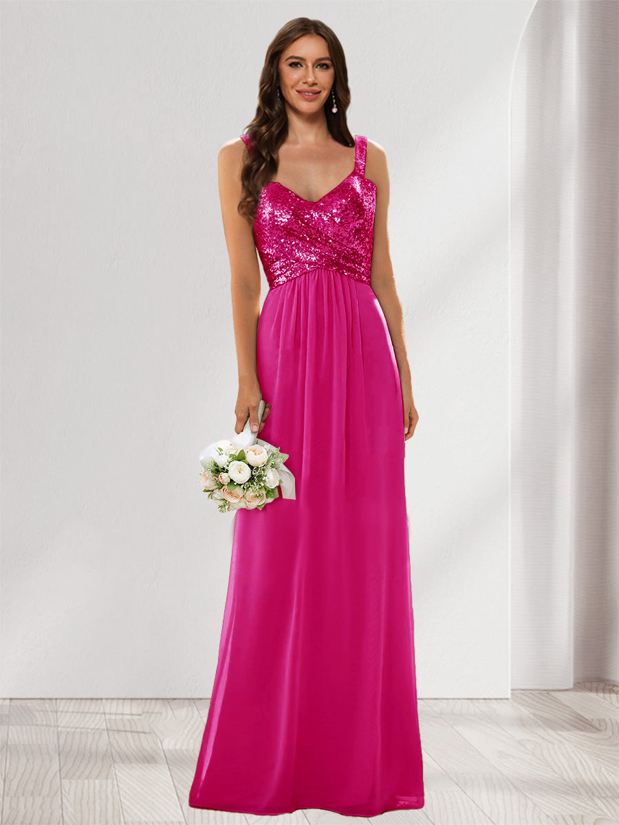 A-Line/Princess V-Neck Sleeveless Sequins Bridesmaid Dresses