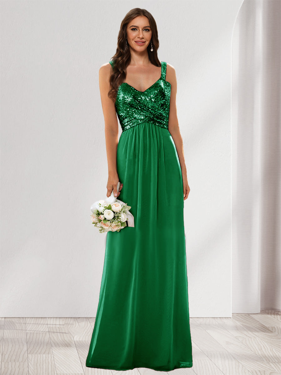 A-Line/Princess V-Neck Sleeveless Sequins Bridesmaid Dresses