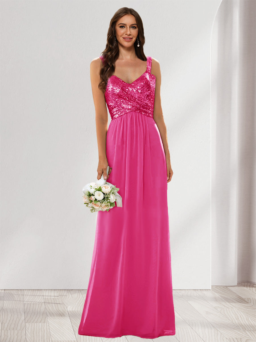 A-Line/Princess V-Neck Sleeveless Sequins Bridesmaid Dresses