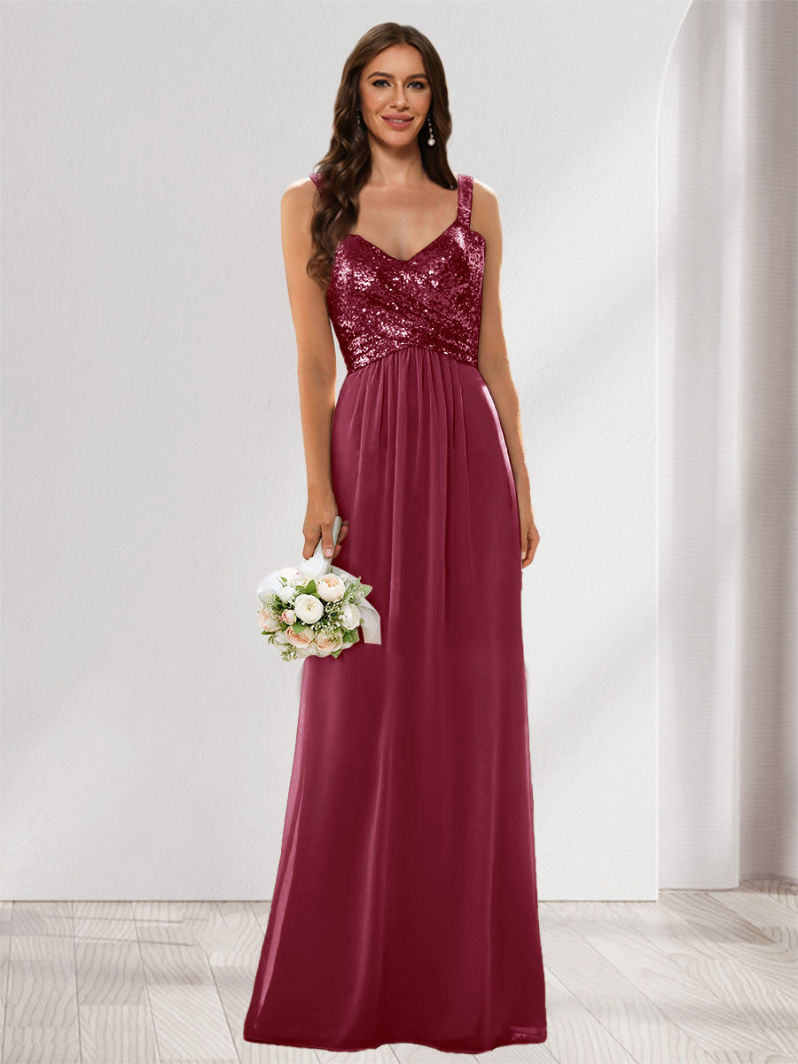 A-Line/Princess V-Neck Sleeveless Sequins Bridesmaid Dresses