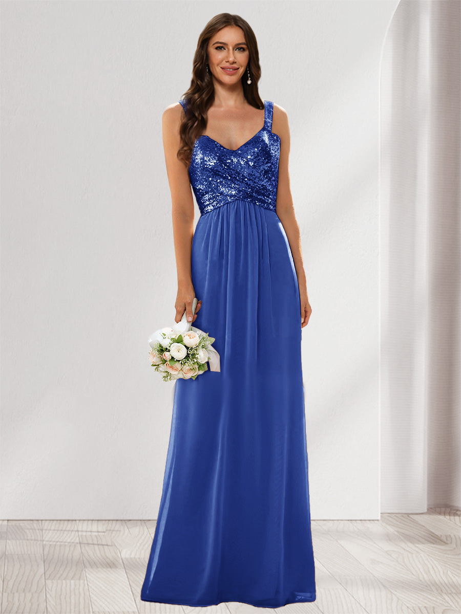 A-Line/Princess V-Neck Sleeveless Sequins Bridesmaid Dresses
