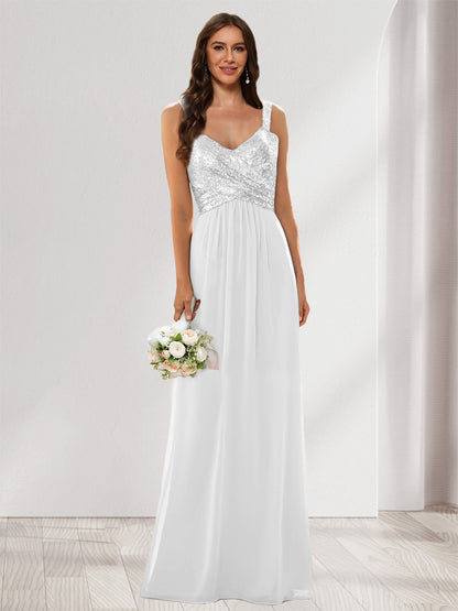 A-Line/Princess V-Neck Sleeveless Sequins Bridesmaid Dresses