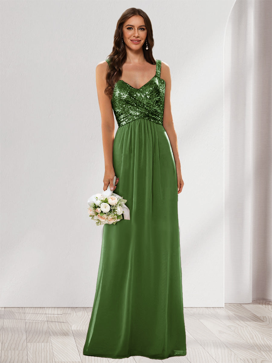 A-Line/Princess V-Neck Sleeveless Sequins Bridesmaid Dresses