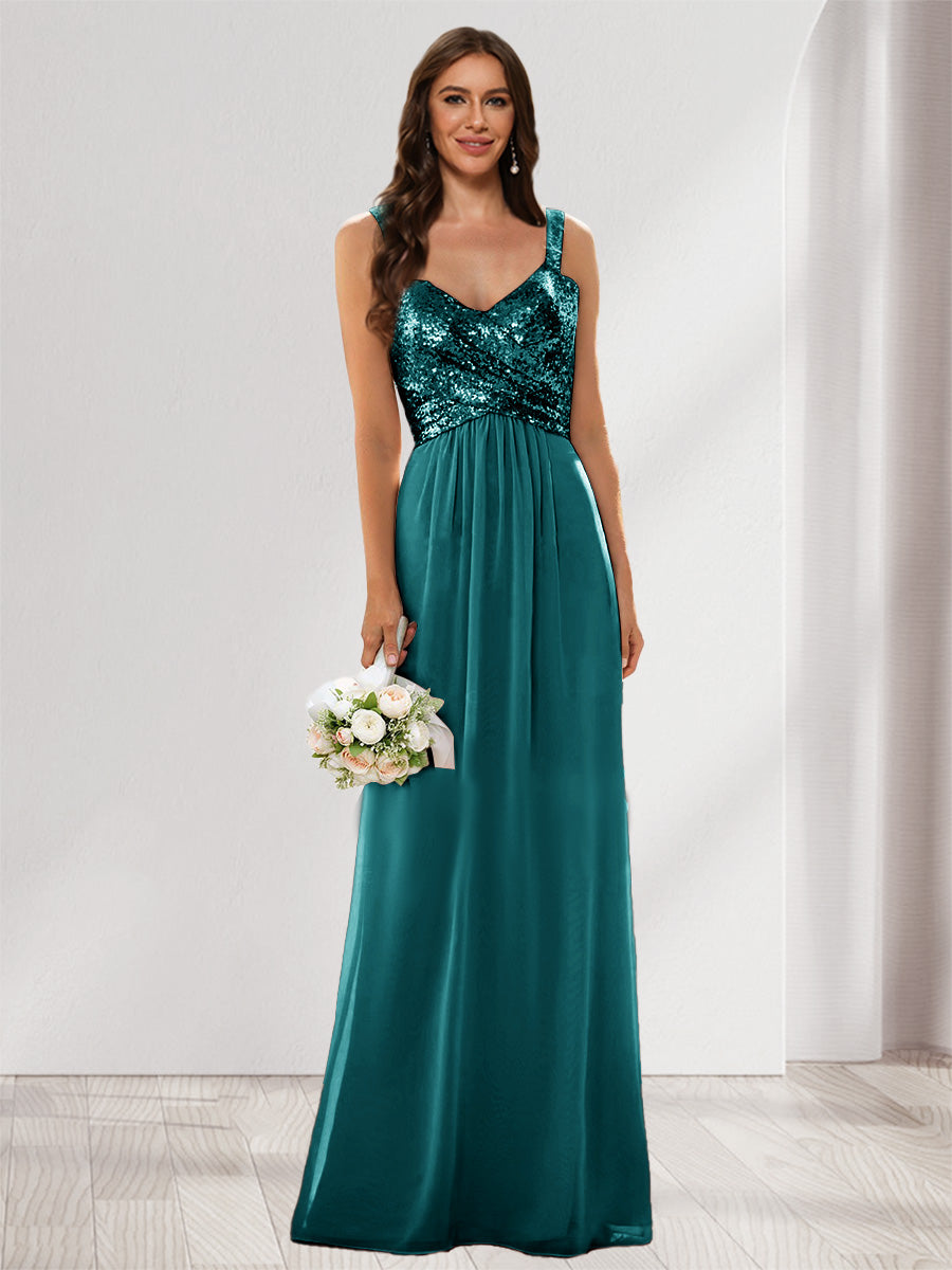 A-Line/Princess V-Neck Sleeveless Sequins Bridesmaid Dresses