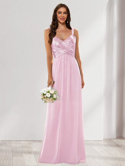 A-Line/Princess V-Neck Sleeveless Sequins Bridesmaid Dresses