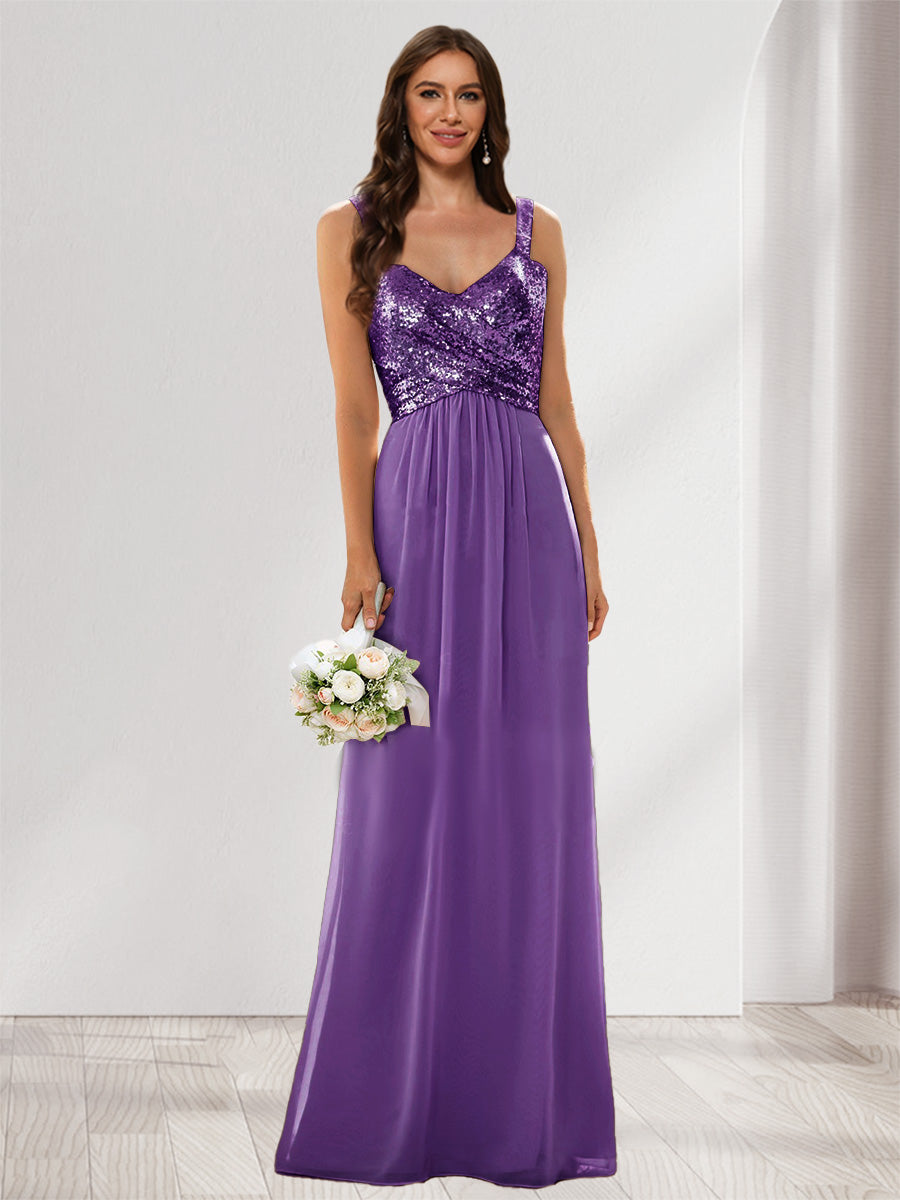 A-Line/Princess V-Neck Sleeveless Sequins Bridesmaid Dresses