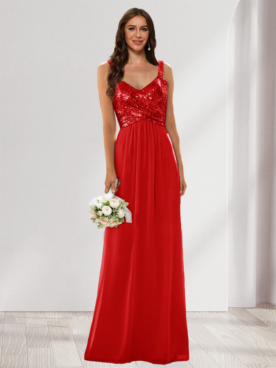 A-Line/Princess V-Neck Sleeveless Sequins Bridesmaid Dresses