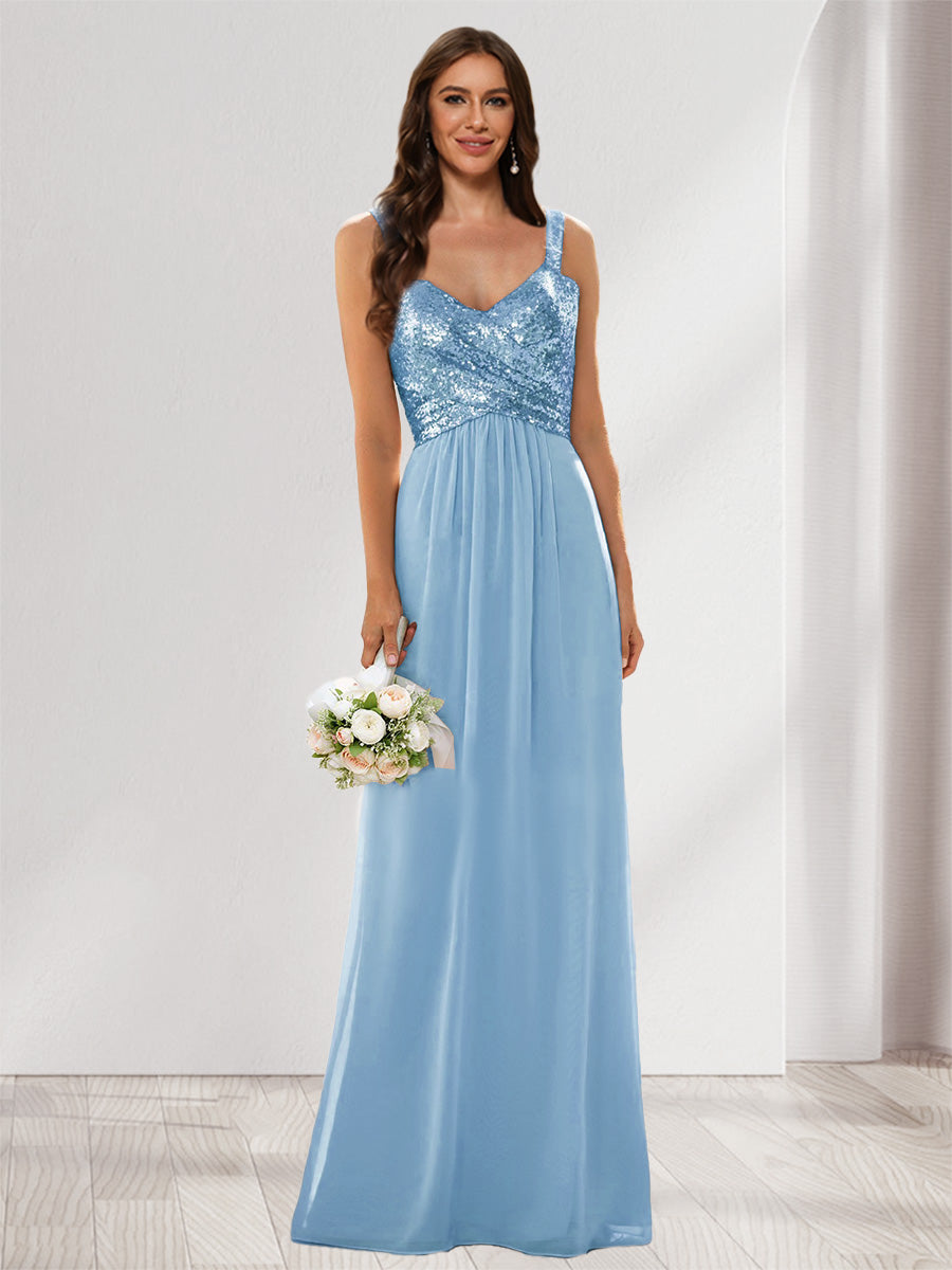 A-Line/Princess V-Neck Sleeveless Sequins Bridesmaid Dresses
