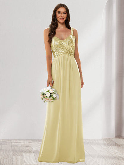 A-Line/Princess V-Neck Sleeveless Sequins Bridesmaid Dresses