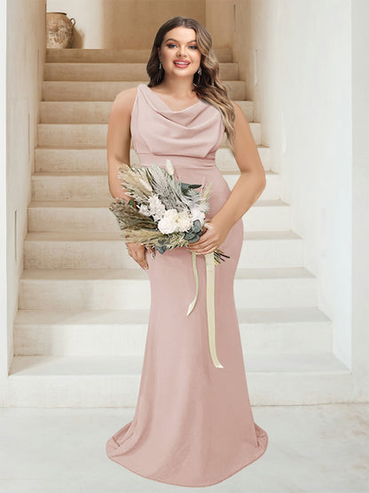 Trumpet/Mermaid Cowl Neck Sleeveless Ruched Plus Size Bridesmaid Dresses