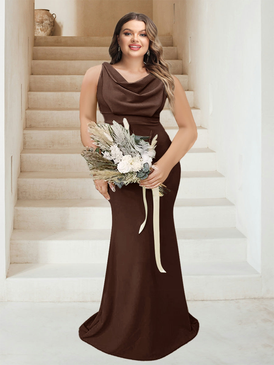 Trumpet/Mermaid Cowl Neck Sleeveless Ruched Plus Size Bridesmaid Dresses