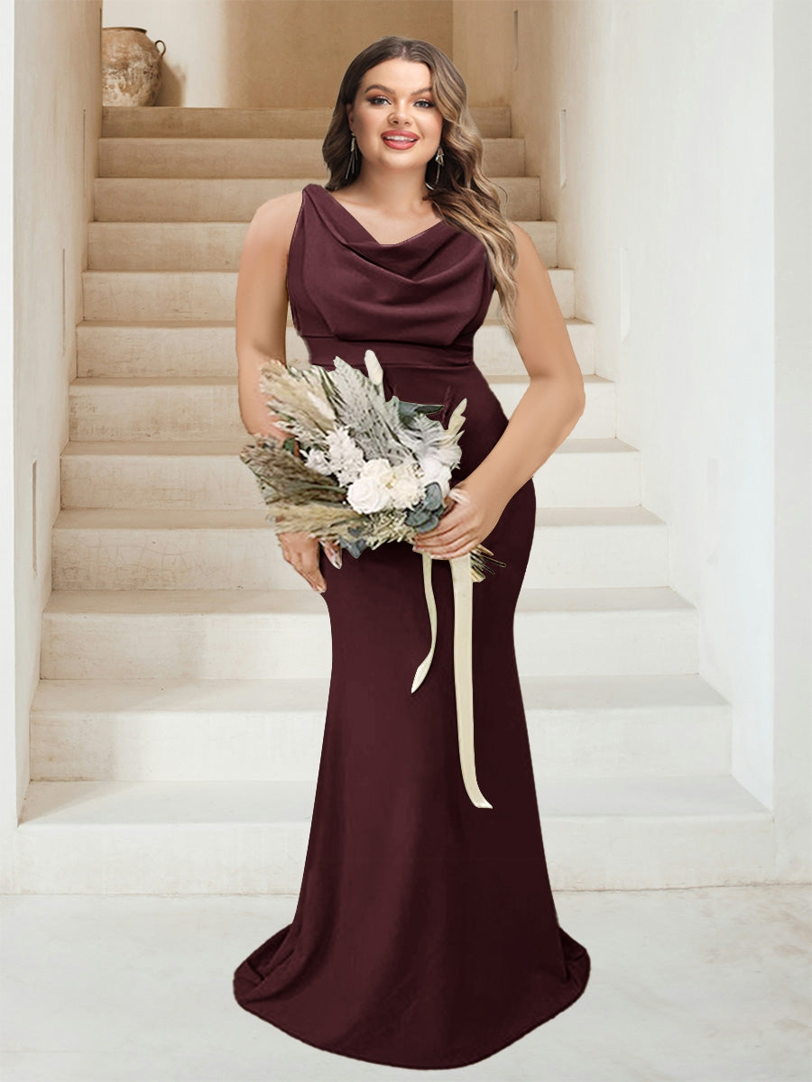 Trumpet/Mermaid Cowl Neck Sleeveless Ruched Plus Size Bridesmaid Dresses
