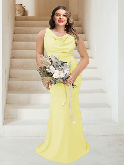 Trumpet/Mermaid Cowl Neck Sleeveless Ruched Plus Size Bridesmaid Dresses