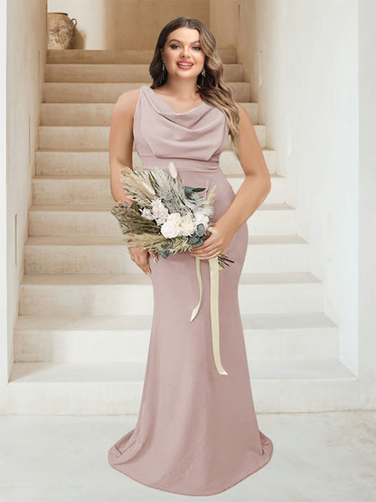 Trumpet/Mermaid Cowl Neck Sleeveless Ruched Plus Size Bridesmaid Dresses