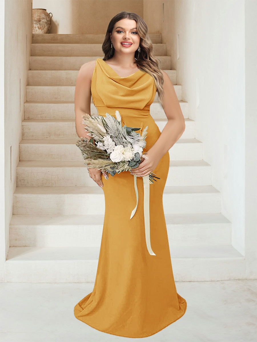 Trumpet/Mermaid Cowl Neck Sleeveless Ruched Plus Size Bridesmaid Dresses