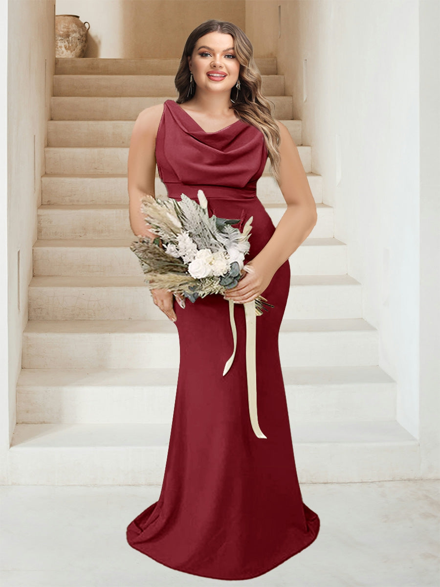 Trumpet/Mermaid Cowl Neck Sleeveless Ruched Plus Size Bridesmaid Dresses