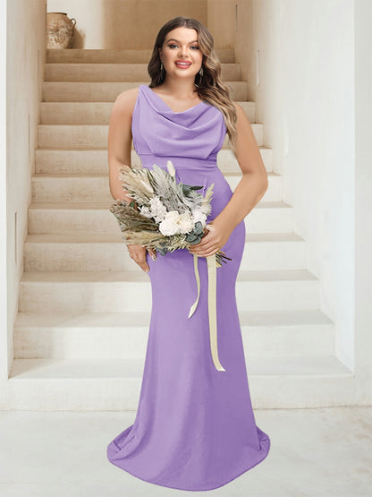 Trumpet/Mermaid Cowl Neck Sleeveless Ruched Plus Size Bridesmaid Dresses