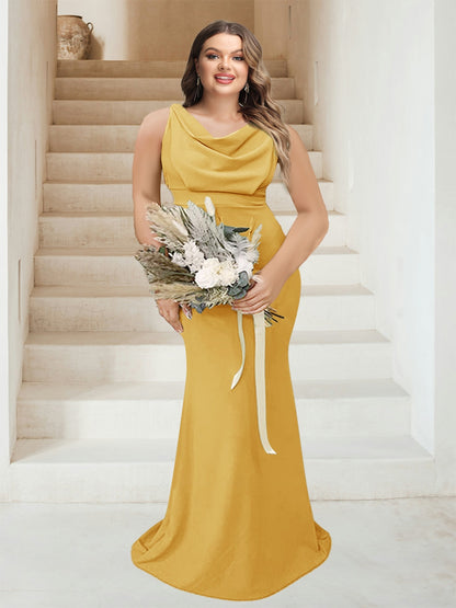 Trumpet/Mermaid Cowl Neck Sleeveless Ruched Plus Size Bridesmaid Dresses