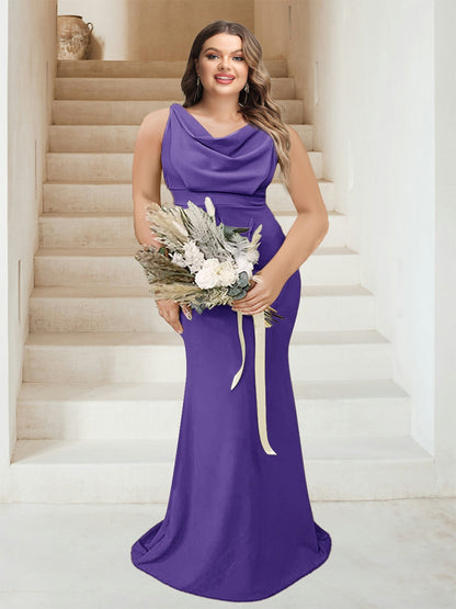Trumpet/Mermaid Cowl Neck Sleeveless Ruched Plus Size Bridesmaid Dresses