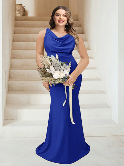 Trumpet/Mermaid Cowl Neck Sleeveless Ruched Plus Size Bridesmaid Dresses