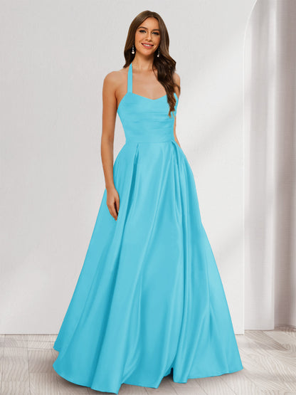 A-Line/Princess Halter Sleeveless Ruched Bridesmaid Dresses