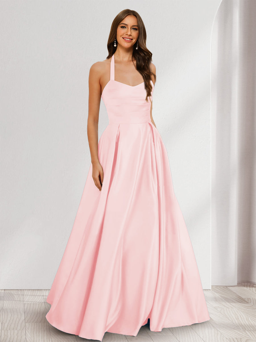 A-Line/Princess Halter Sleeveless Ruched Bridesmaid Dresses