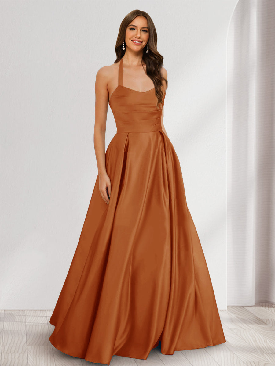 A-Line/Princess Halter Sleeveless Ruched Bridesmaid Dresses