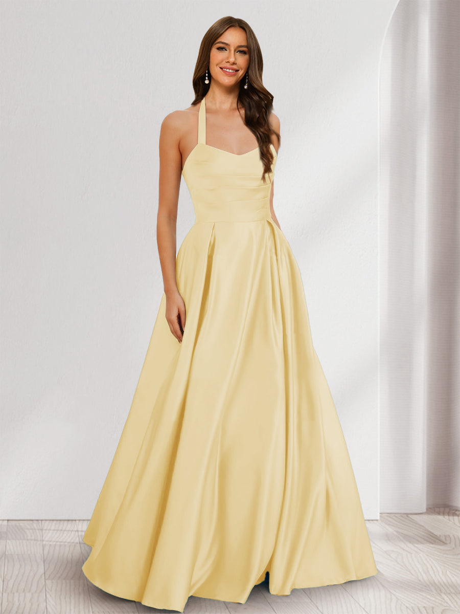 A-Line/Princess Halter Sleeveless Ruched Bridesmaid Dresses