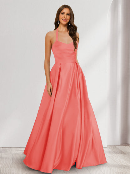 A-Line/Princess Halter Sleeveless Ruched Bridesmaid Dresses