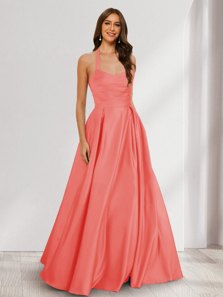 A-Line/Princess Halter Sleeveless Ruched Bridesmaid Dresses