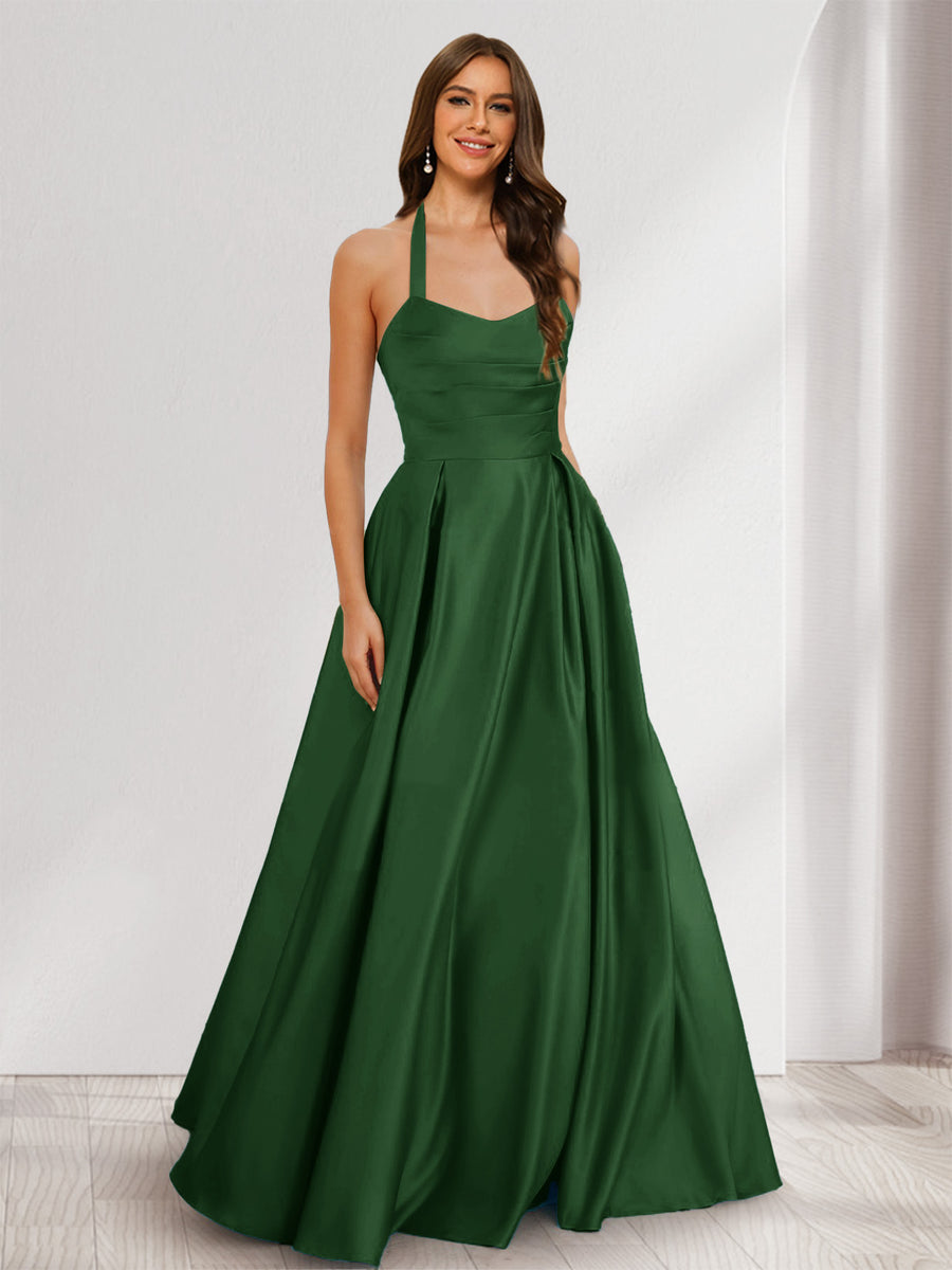 A-Line/Princess Halter Sleeveless Ruched Bridesmaid Dresses