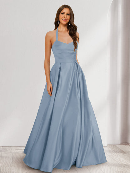 A-Line/Princess Halter Sleeveless Ruched Bridesmaid Dresses
