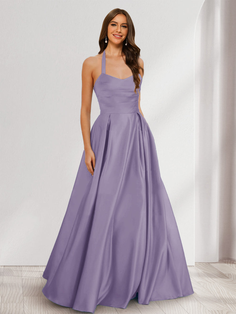 A-Line/Princess Halter Sleeveless Ruched Bridesmaid Dresses