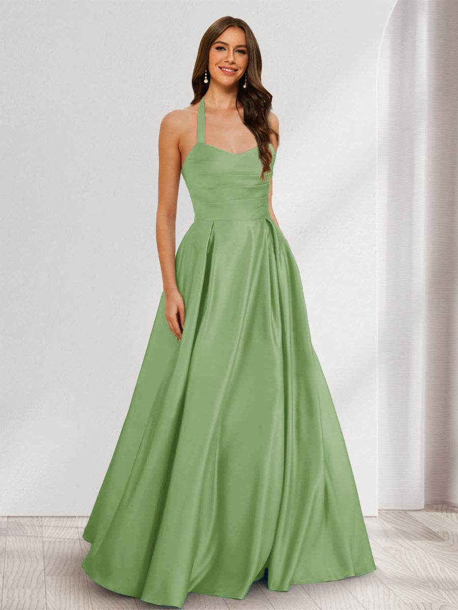 A-Line/Princess Halter Sleeveless Ruched Bridesmaid Dresses