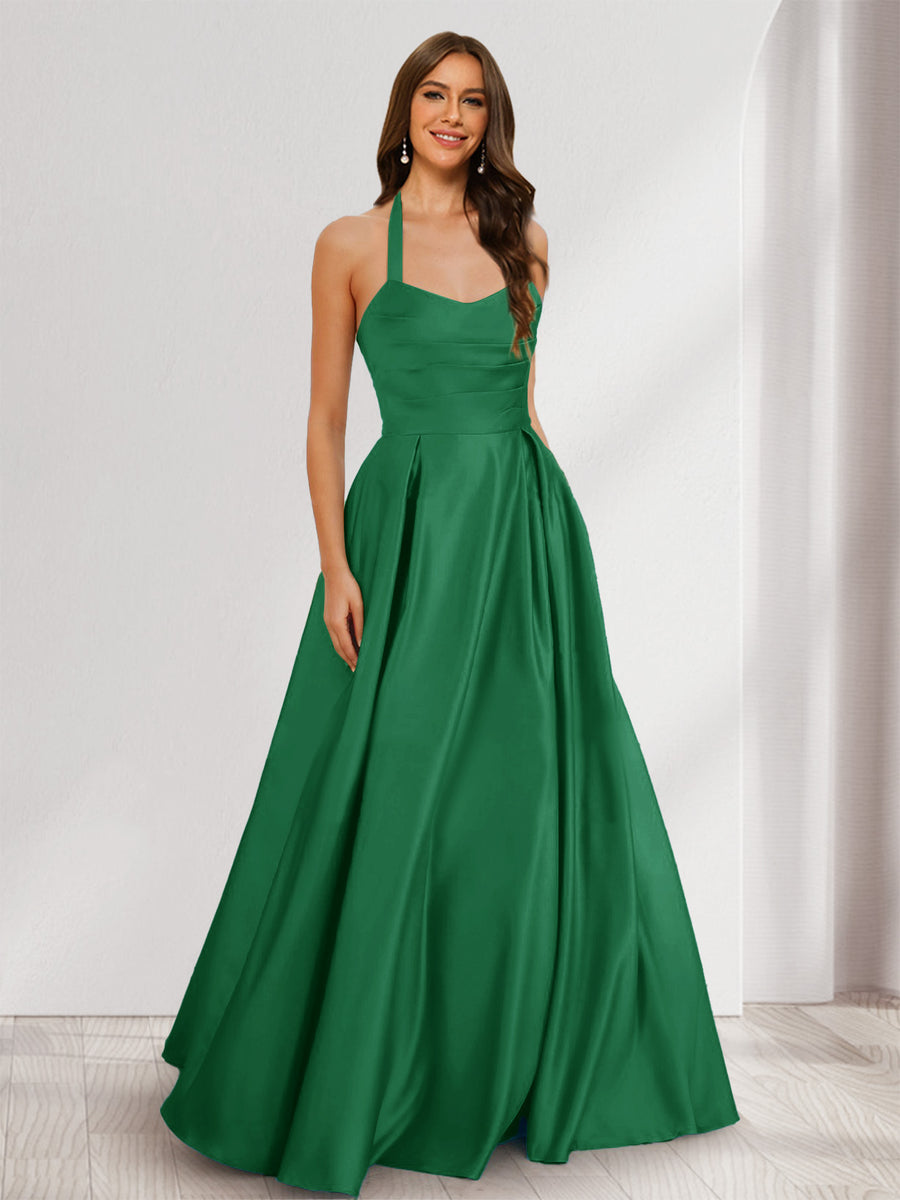 A-Line/Princess Halter Sleeveless Ruched Bridesmaid Dresses
