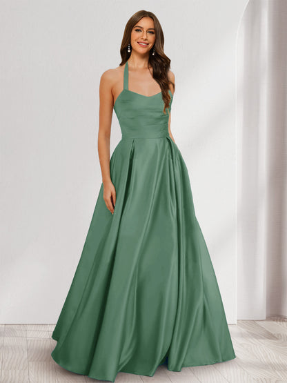 A-Line/Princess Halter Sleeveless Ruched Bridesmaid Dresses