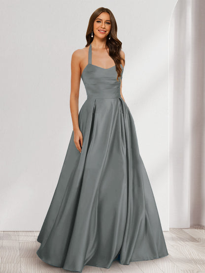 A-Line/Princess Halter Sleeveless Ruched Bridesmaid Dresses