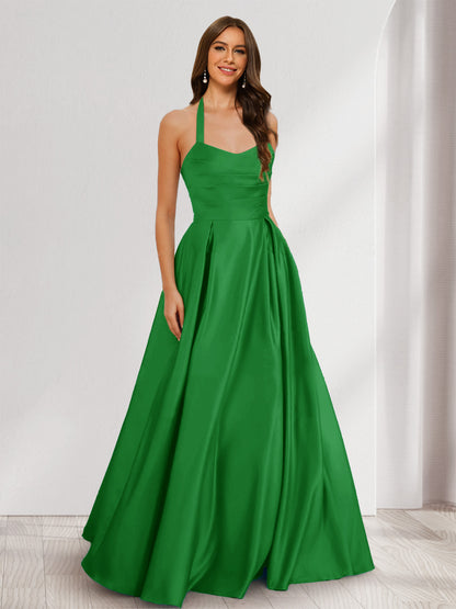 A-Line/Princess Halter Sleeveless Ruched Bridesmaid Dresses