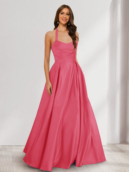 A-Line/Princess Halter Sleeveless Ruched Bridesmaid Dresses
