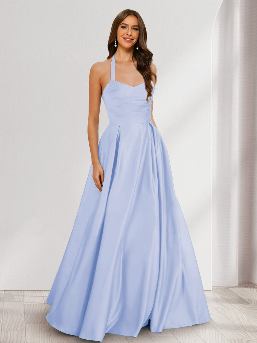 A-Line/Princess Halter Sleeveless Ruched Bridesmaid Dresses