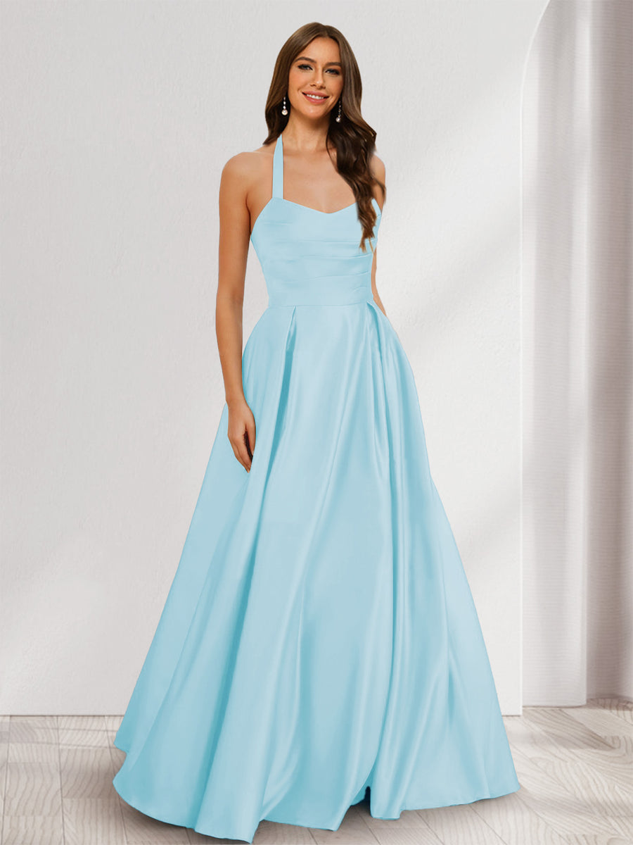 A-Line/Princess Halter Sleeveless Ruched Bridesmaid Dresses