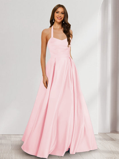 A-Line/Princess Halter Sleeveless Ruched Bridesmaid Dresses