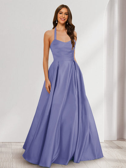 A-Line/Princess Halter Sleeveless Ruched Bridesmaid Dresses