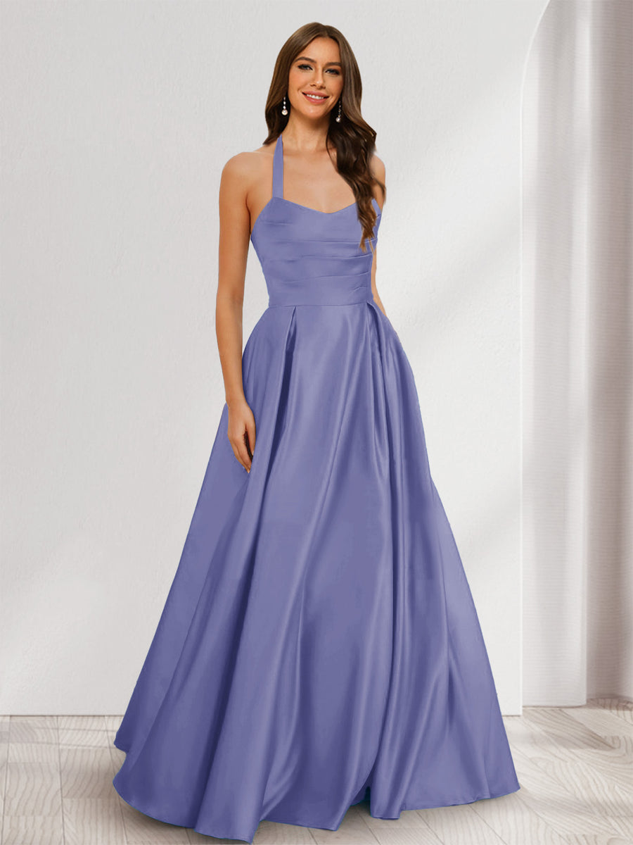 A-Line/Princess Halter Sleeveless Ruched Bridesmaid Dresses