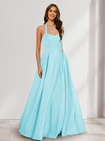 A-Line/Princess Halter Sleeveless Ruched Bridesmaid Dresses