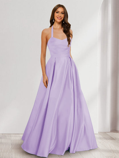 A-Line/Princess Halter Sleeveless Ruched Bridesmaid Dresses
