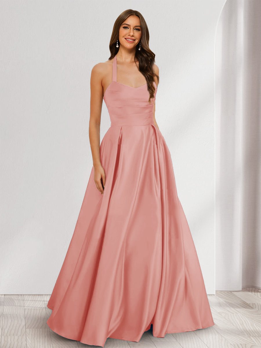 A-Line/Princess Halter Sleeveless Ruched Bridesmaid Dresses